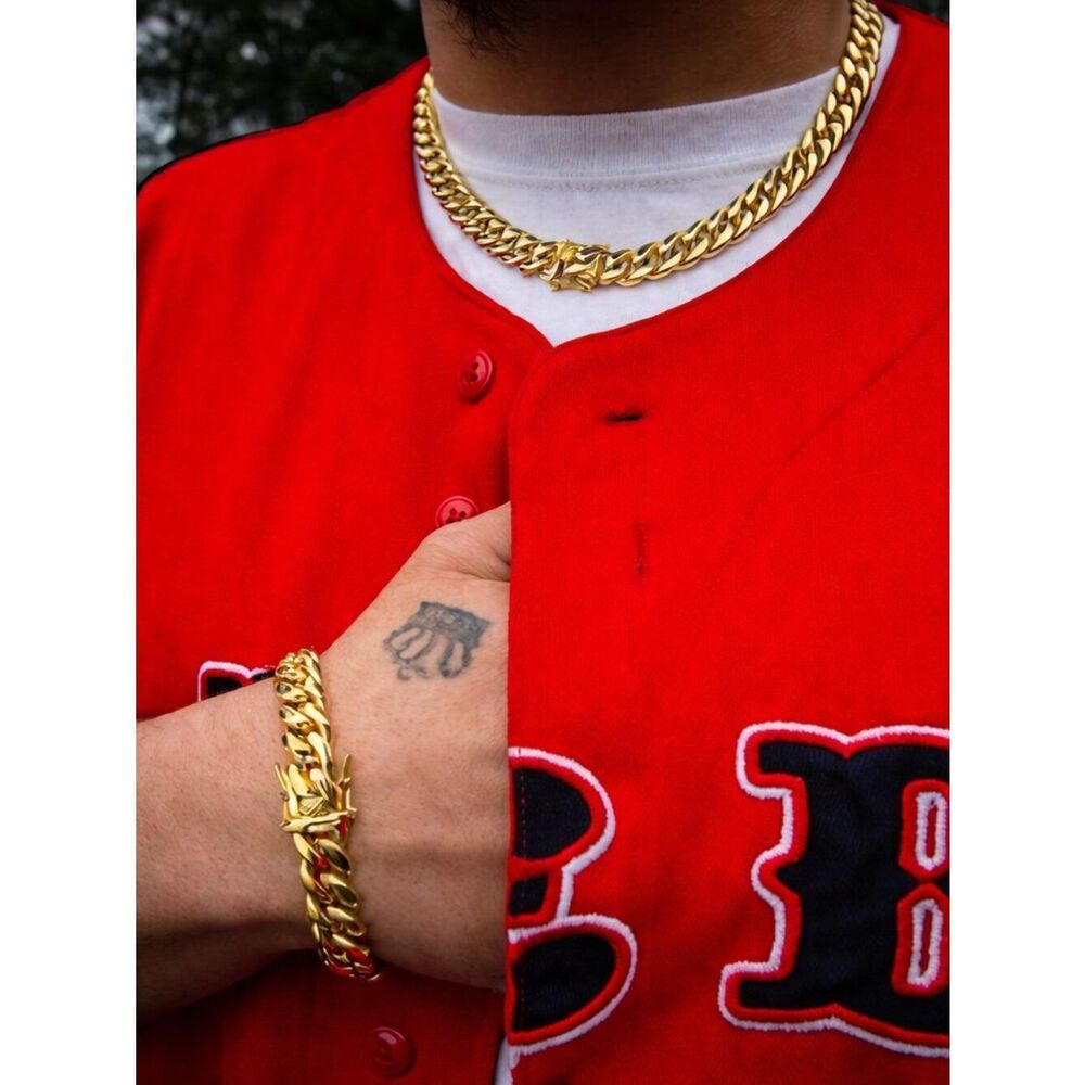Gold Cuban Chain & Bracelet Set